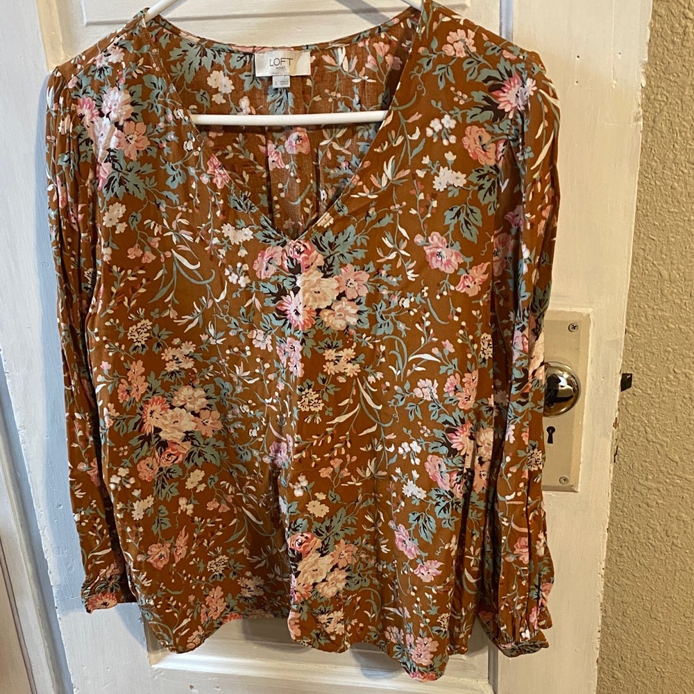 LOFT Floral Print Blouse in Brown and Pink